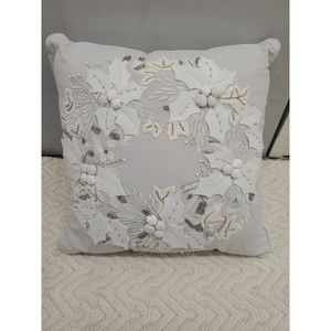 Martha Stewart Decorative Pillow Christmas Theme Off-white Holly Leaves MSRP $80